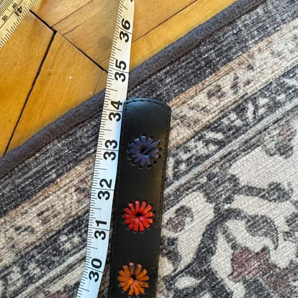vintage Black leather Liz Claiborne belt with colorful floral details